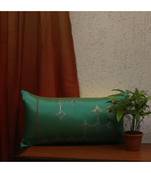 Polyester  Green Hand embroidered Cushion cover (12x22 in)