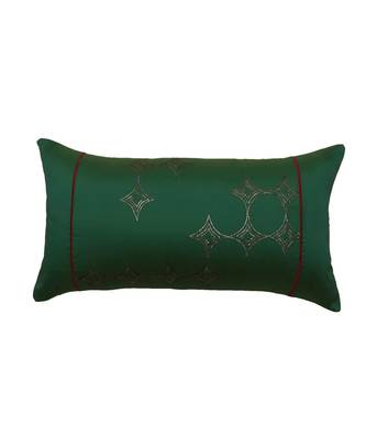 Polyester  Green Hand embroidered Cushion cover (12x22 in) 2