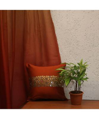 Polyester Orange Hand embroidered Cushion cover (12x12 in) 1