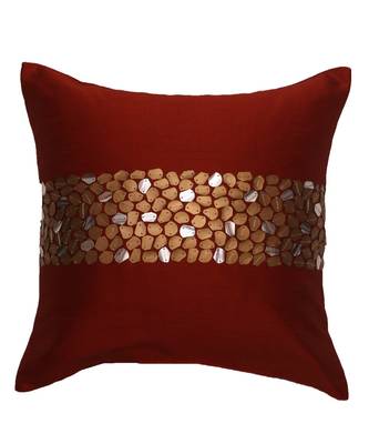Polyester Orange Hand embroidered Cushion cover (12x12 in) 2