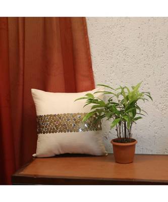 Polyester Off White Hand embroidered Cushion cover (12x12 in) 1