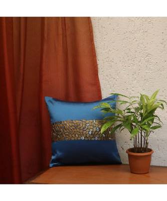 Polyester Blue Hand embroidered Cushion cover (12x12 in) 1