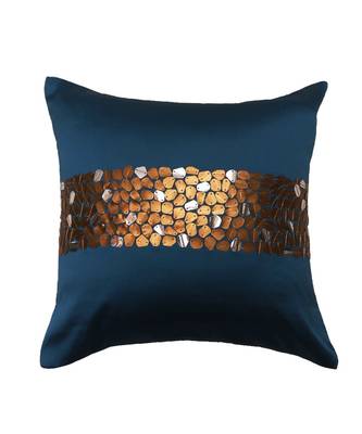 Polyester Blue Hand embroidered Cushion cover (12x12 in) 2