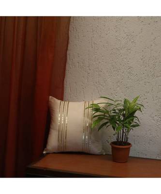Polyester Off White Hand embroidered Cushion cover (12x12 in) 1