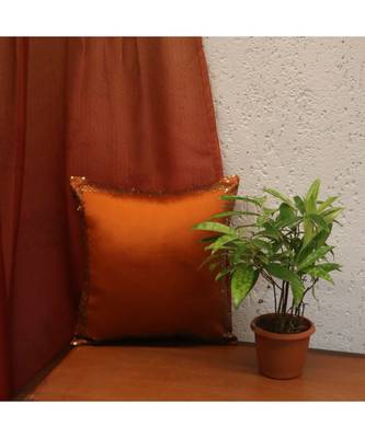 Polyester Orange Hand embroidered Cushion cover (12x12 in) 1