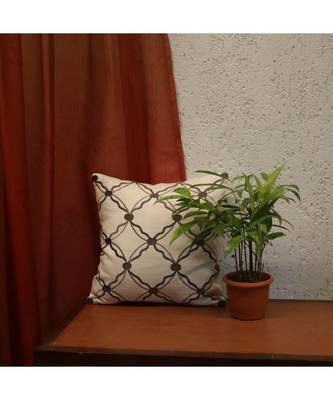 Cotton Linen Off White Embroidered Cushion cover (12x12 in) 1