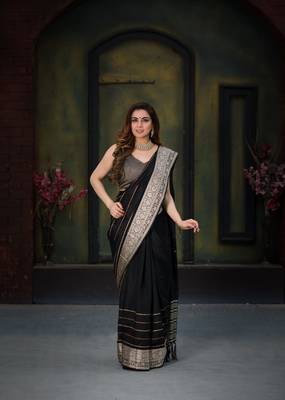 Shraddha Arya Designer Black woven art silk saree with blouse 6