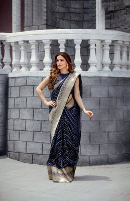 Shraddha Arya Designer Navy Blue Party Wear Silk Blend Saree 7