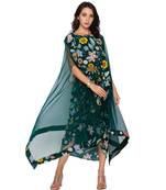 Green Drape Dress With Net Cape