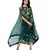 green  drape dress with side slit and golden belt with net cape
