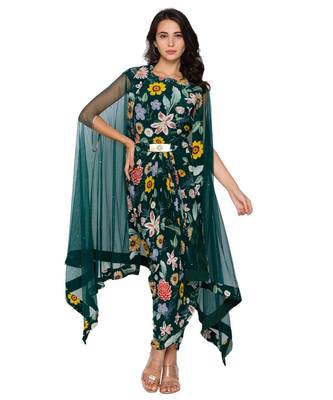 Green Drape Dress With Net Cape 2