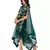 green  drape dress with side slit and golden belt with net cape