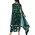 green  drape dress with side slit and golden belt with net cape