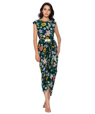 Green Drape Dress With Net Cape 5