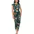 green  drape dress with side slit and golden belt with net cape