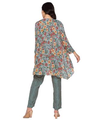 Green Printed Jumpsuit With Loop Buttons Paired Printed Jacket 4