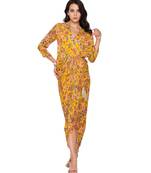 Yellow Overlap Sequence Printed Drape Dress