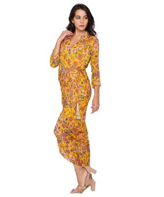 Yellow Overlap Sequence Printed Drape Dress 3