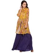 Yellow Printed Top With Gathers Paired With Sharara Pants