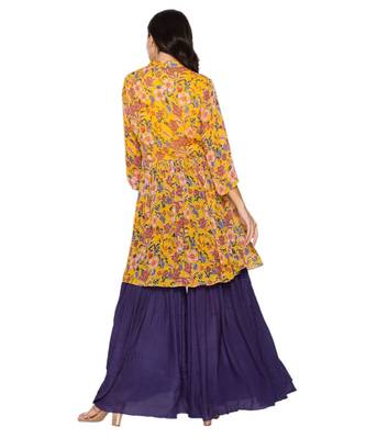 Yellow Printed Top With Gathers Paired With Sharara Pants 4