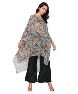 Green Printed Sequence Kaftaan Top With Plazzo Pants 1