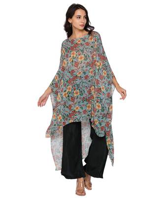 Green Printed Sequence Kaftaan Top With Plazzo Pants 2