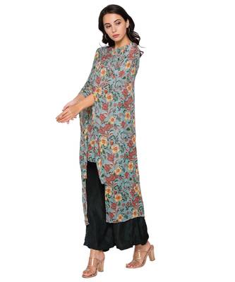 Green Printed Sequence Kaftaan Top With Plazzo Pants 3
