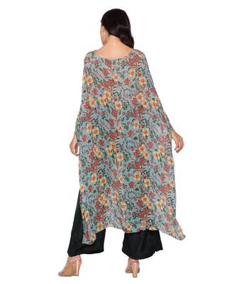 Green Printed Sequence Kaftaan Top With Plazzo Pants 4