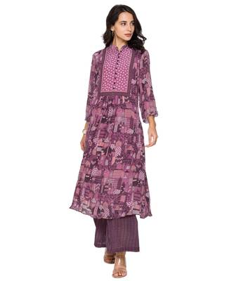 Purple Printed Kurta With Potli Details Paired With Plazzo Pants 1