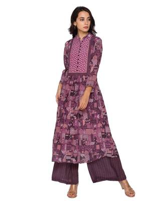 Purple Printed Kurta With Potli Details Paired With Plazzo Pants 2