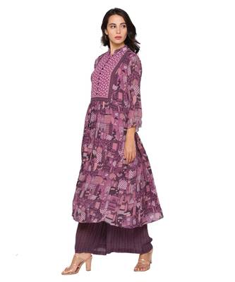 Purple Printed Kurta With Potli Details Paired With Plazzo Pants 3