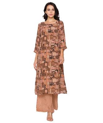 Beige Printed Kurta With Printed Pants 1