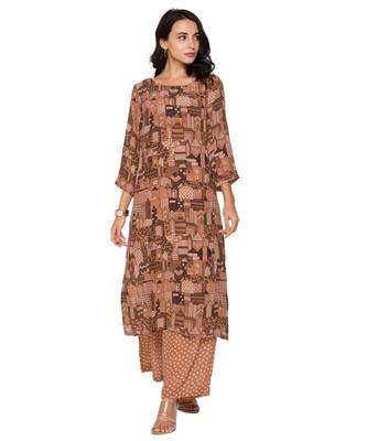 Beige Printed Kurta With Printed Pants 2