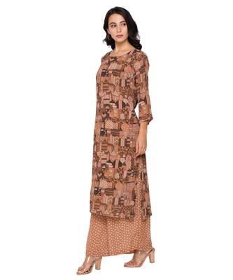 Beige Printed Kurta With Printed Pants 3