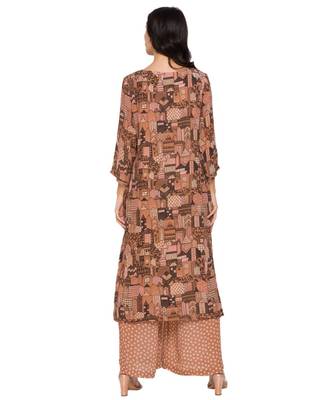 Beige Printed Kurta With Printed Pants 4