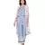blue printed tier dress with leather cutwork embroidery