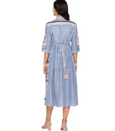 Blue Printed Tier Dress With Leather Cutwork Embroidery