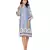 blue printed short dress with leather cutwork embroidery