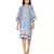 blue printed short dress with leather cutwork embroidery