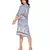 blue printed short dress with leather cutwork embroidery