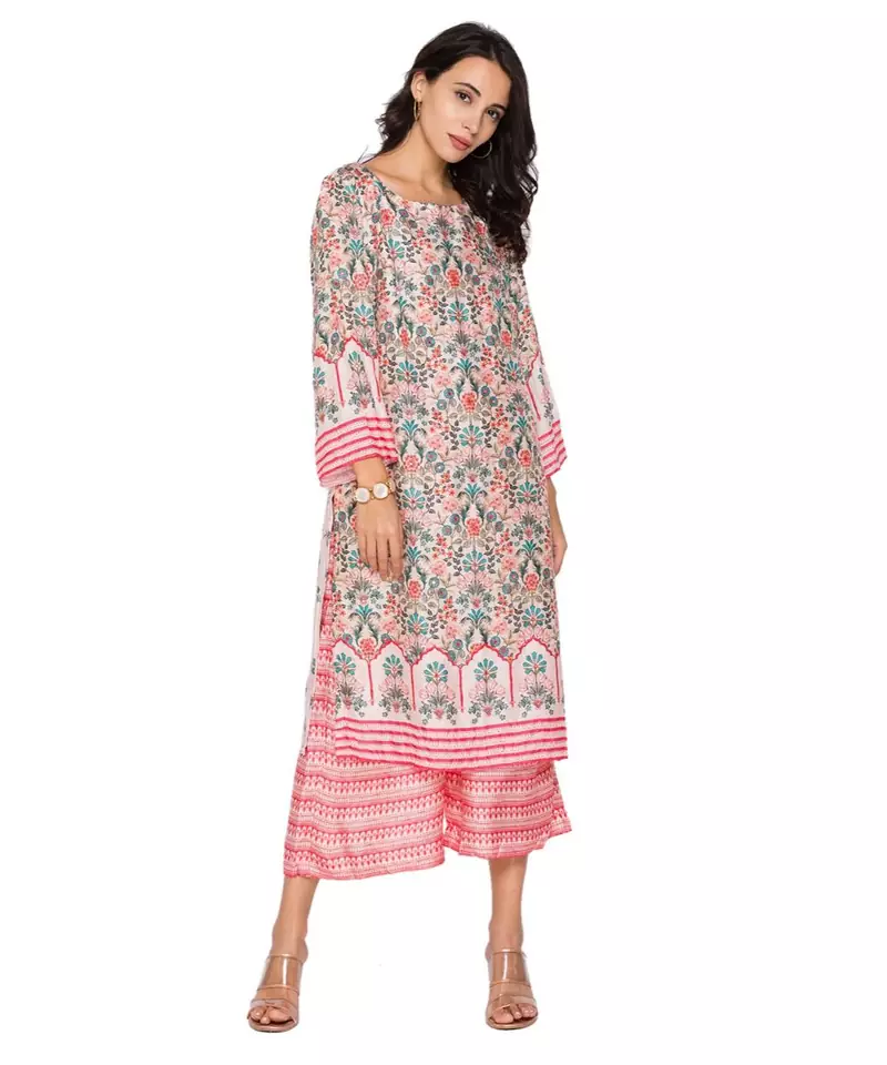 pink printed kurta with pants