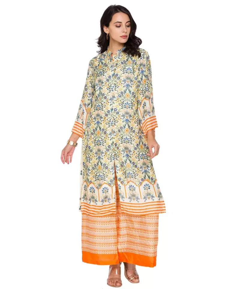 yellow  printed kurta with plazzo pants