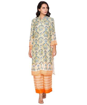 Yellow Printed Kurta With Plazzo Pants 2