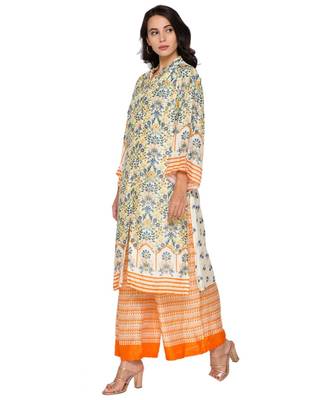 Yellow Printed Kurta With Plazzo Pants 3