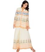 Yellow Printed Top With Printed Flared Pants