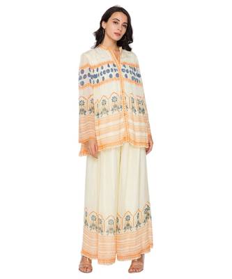 Yellow Printed Top With Printed Flared Pants 2