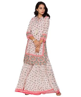 Pink Printed Top Paired With Printed Sharara Pants 1