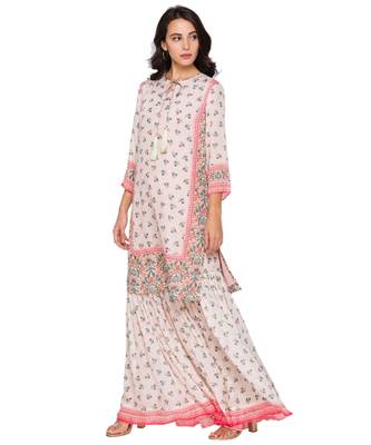Pink Printed Top Paired With Printed Sharara Pants 2