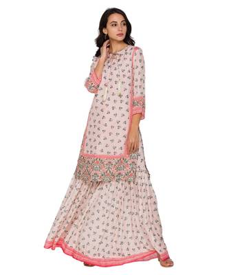 Pink Printed Top Paired With Printed Sharara Pants 3