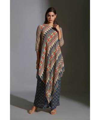 Asymetrical Printed Top With Printed Pants 1